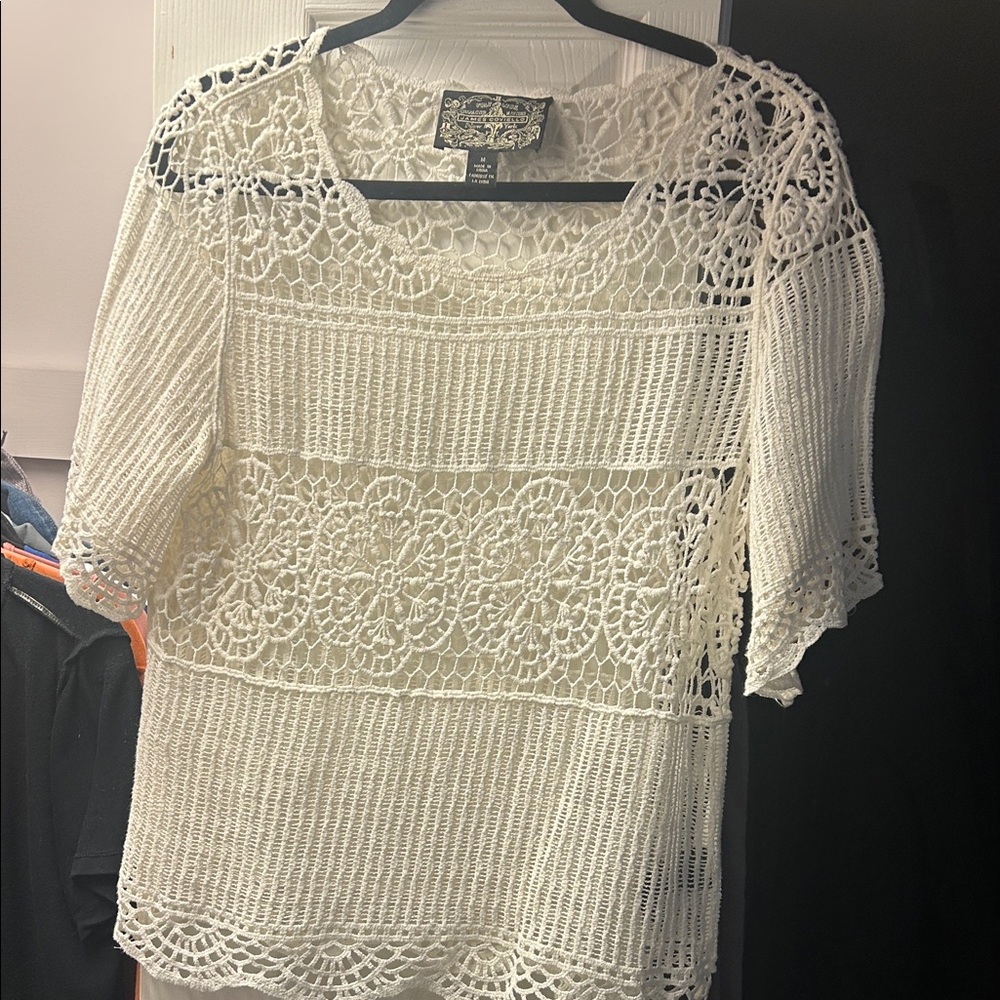Anthropologie ope knit crochet top